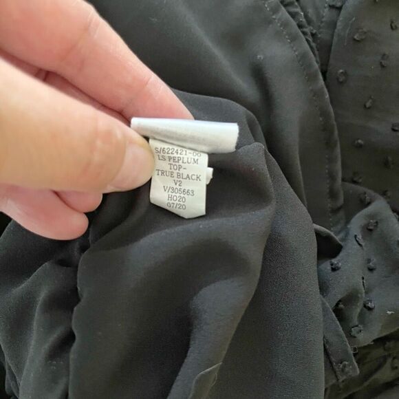 GAP Crew Neck Polka Dot Textured Long Sleeve Lined Peplum True Black Blouse - Picture 13 of 13